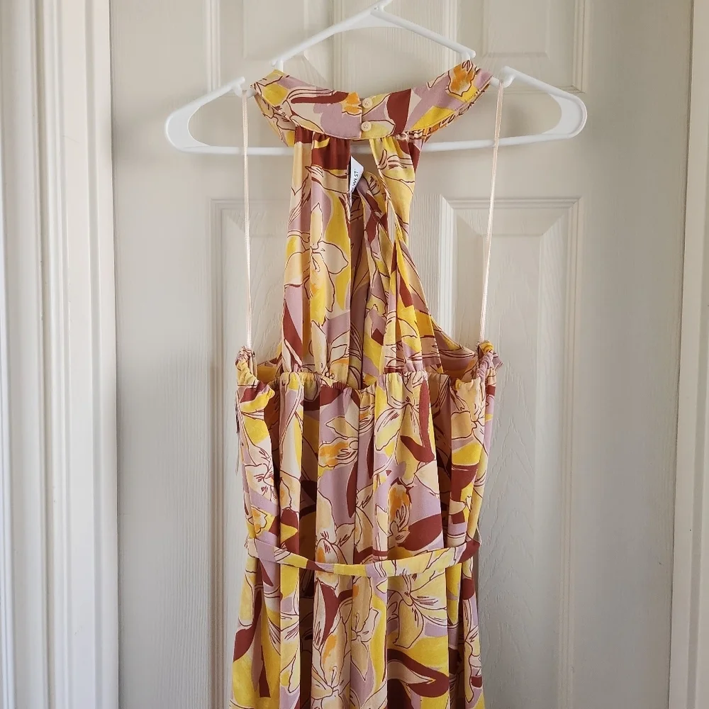 Abstract Plumeria Womens Nine West Crisscross Neck Wide Leg Jumpsuit NWT Size XL